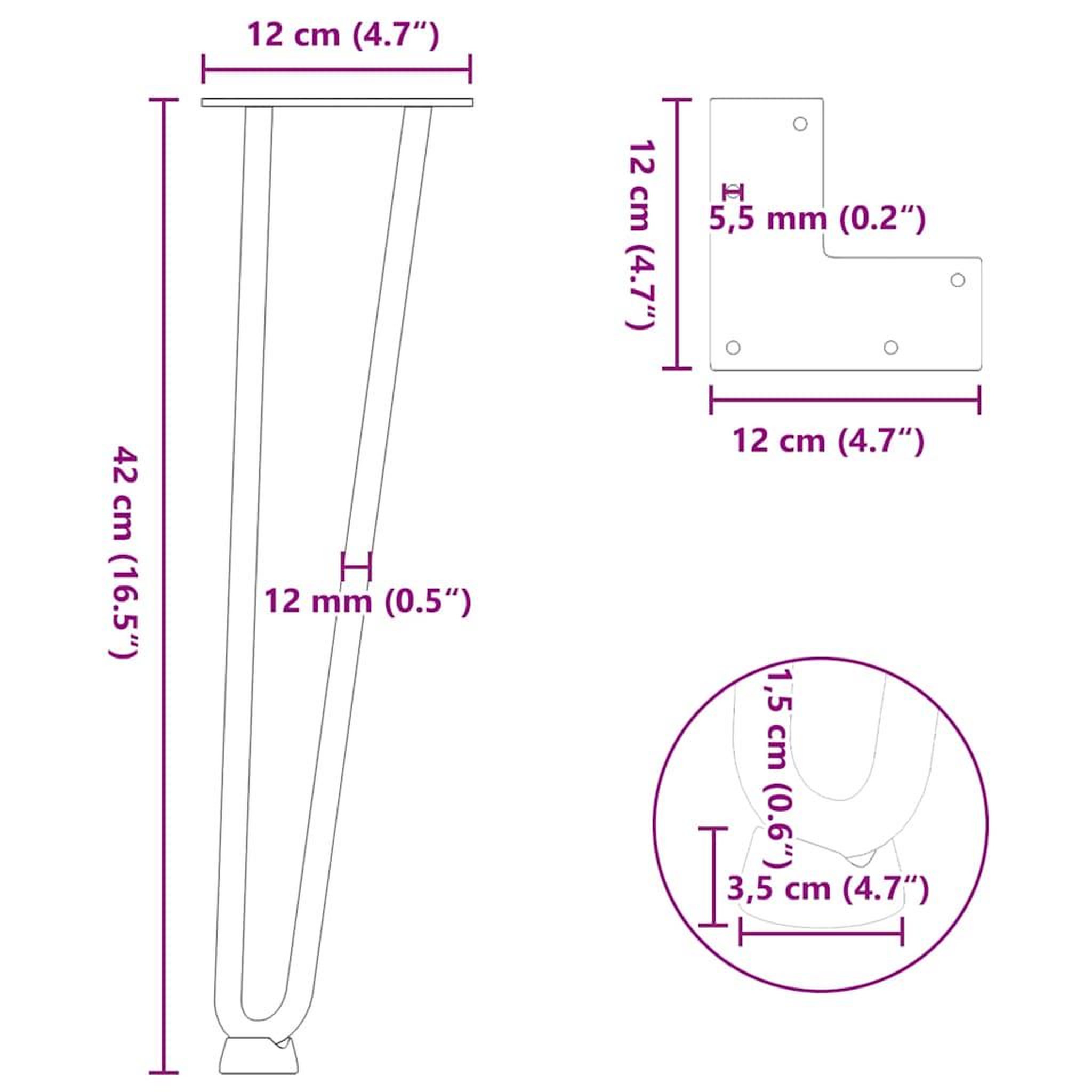 Voir la diapositive 6 : VIDAXL Pieds de table en forme d'epingle a cheveux 4 pcs anthracite