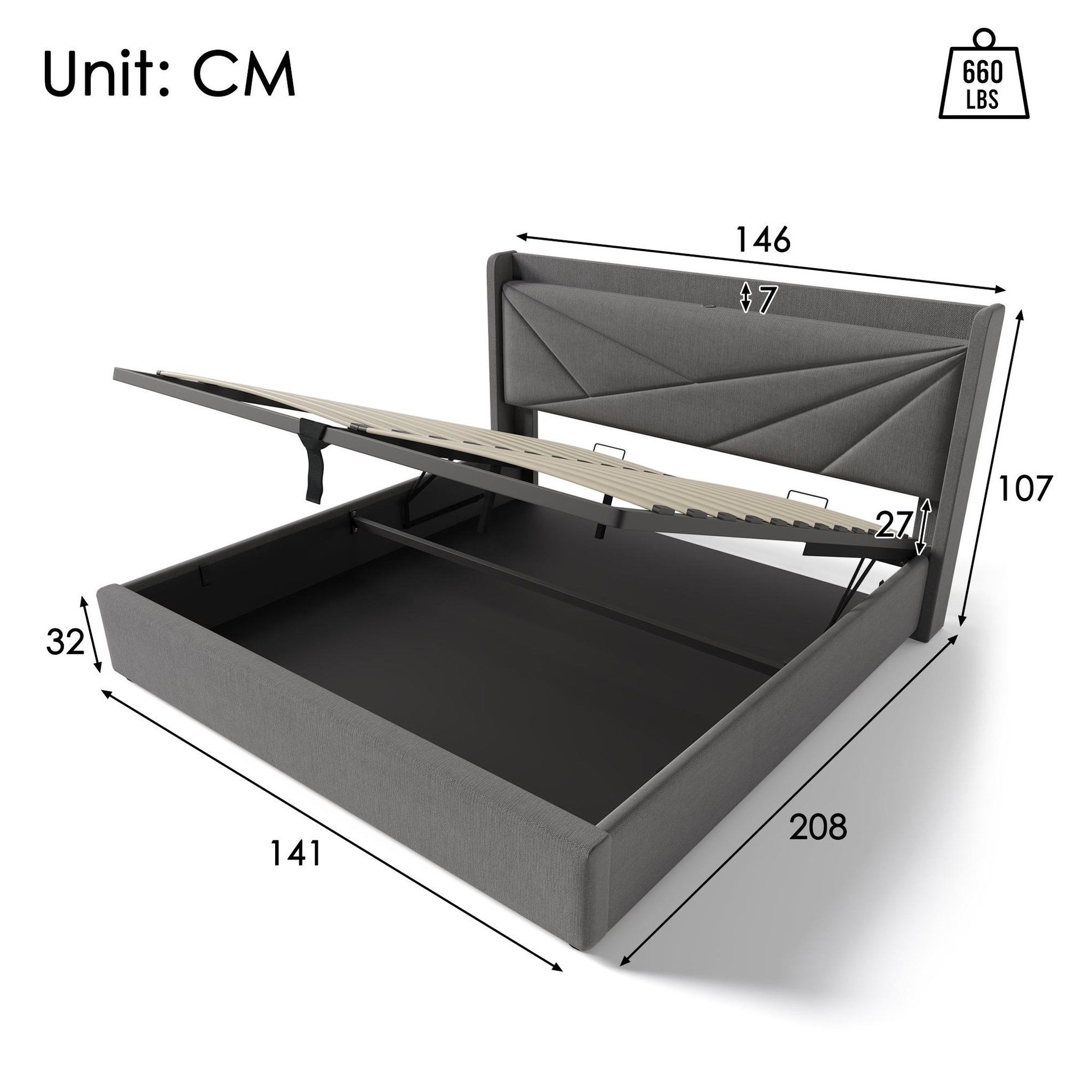 Voir la diapositive 4 : MERAX Lit coffre avec sommier et USB Lin