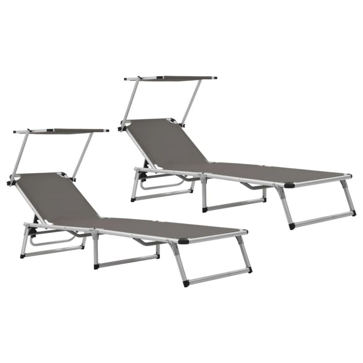 VIDAXL Chaises longues pliables et toit lot de 2 Aluminium textilene