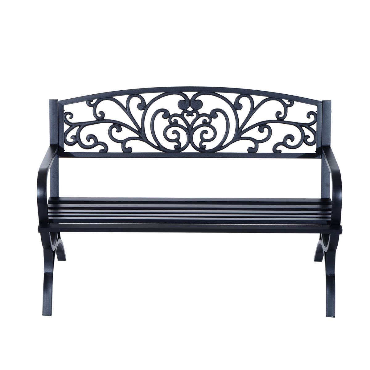 OUTSUNNY Outsunny Banc de Jardin terrasse en Acier Fonte Noir 3 Places 127 x 60 x 85 cm Charge Max 250 Kg