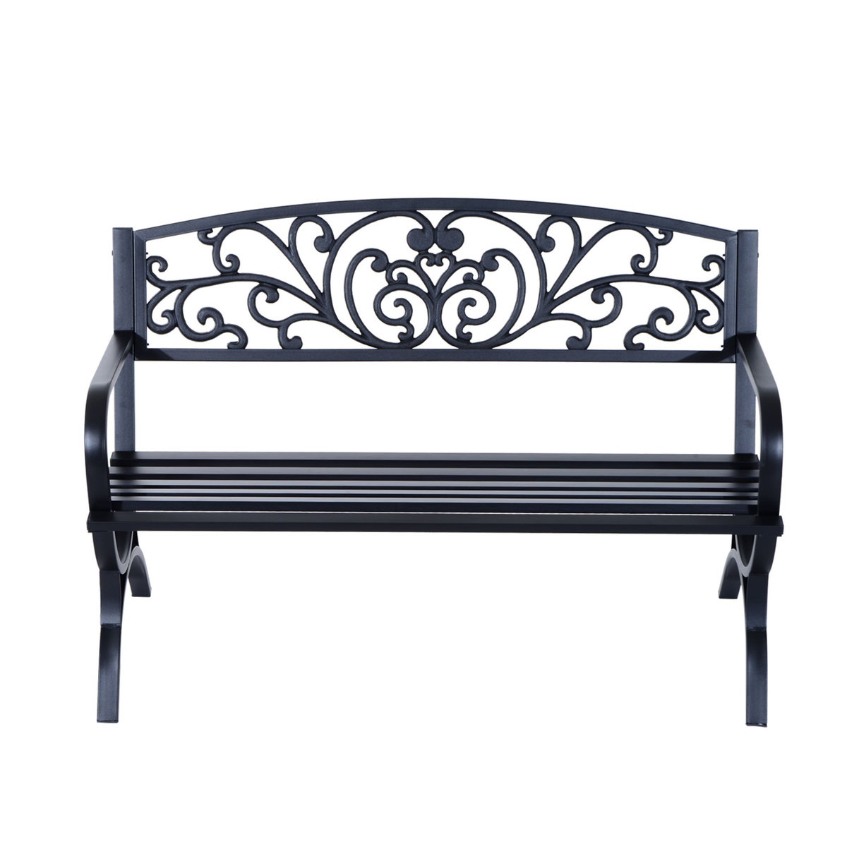 OUTSUNNY Outsunny Banc de Jardin terrasse en Acier Fonte Noir 3 Places 127 x 60 x 85 cm Charge Max 250 Kg