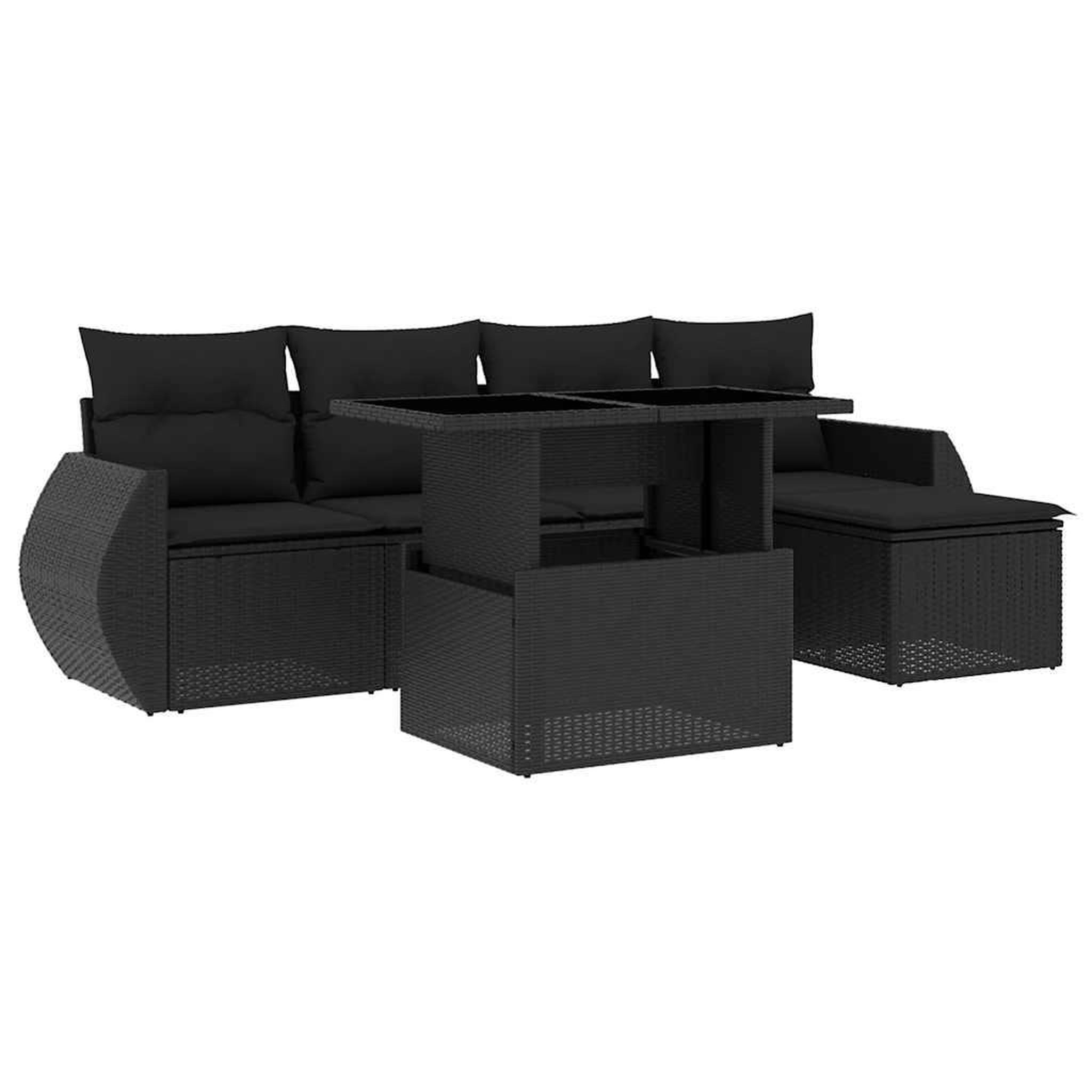 Voir la diapositive 2 : VIDAXL Salon de jardin 6 pcs avec coussins noir resine tressee