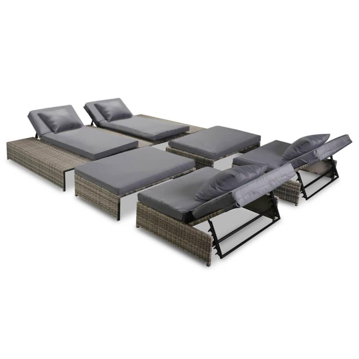 VIDAXL Salon de jardin 5 pcs avec coussins Resine tressee Gris
