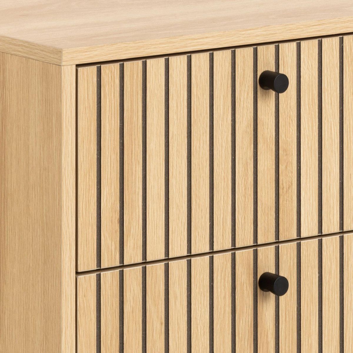 TOILINUX Table de chevet rectangulaire 2 tiroirs effet tasseaux BAÏKAL - Beige