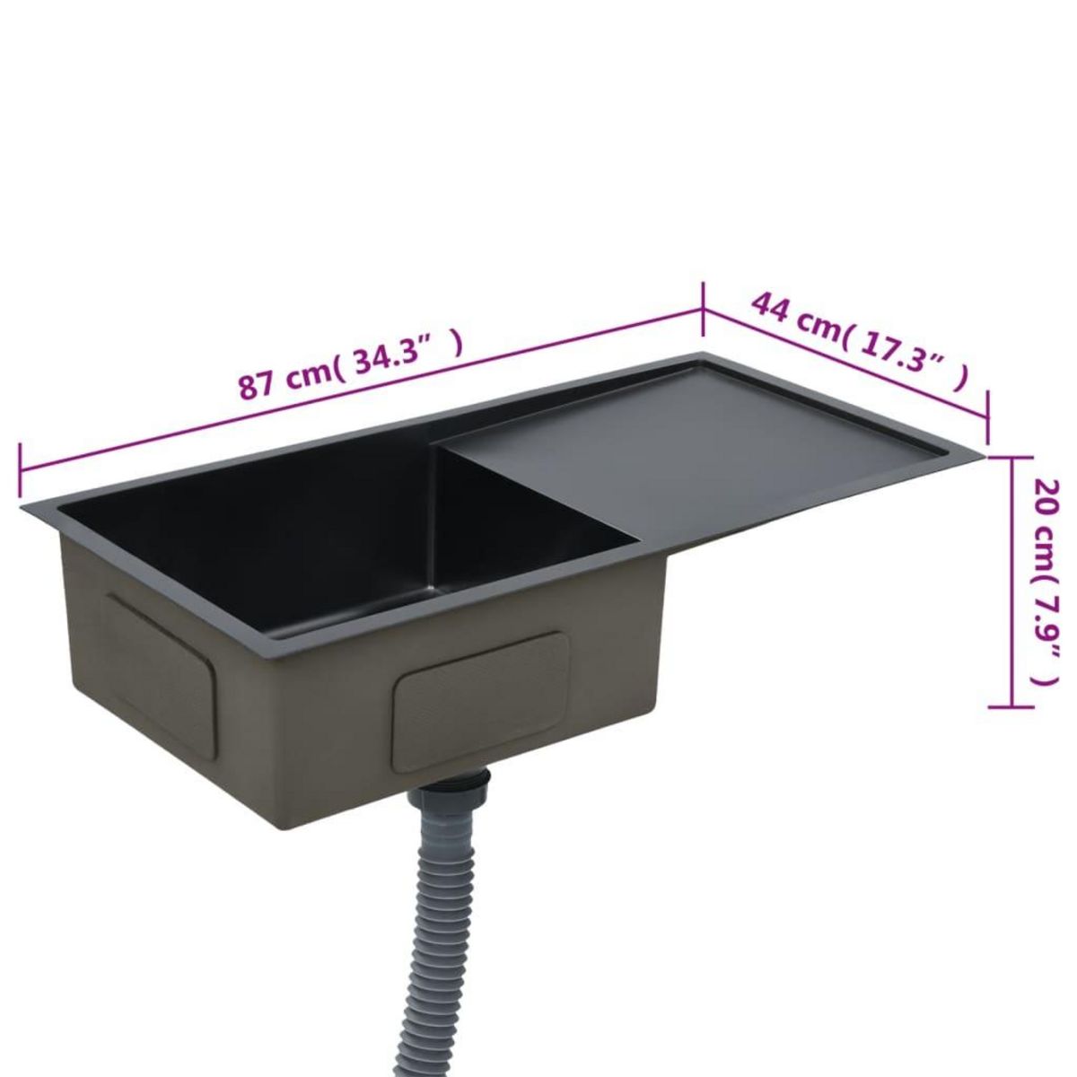 VIDAXL Evier de cuisine fait a la main Noir Acier inoxydable