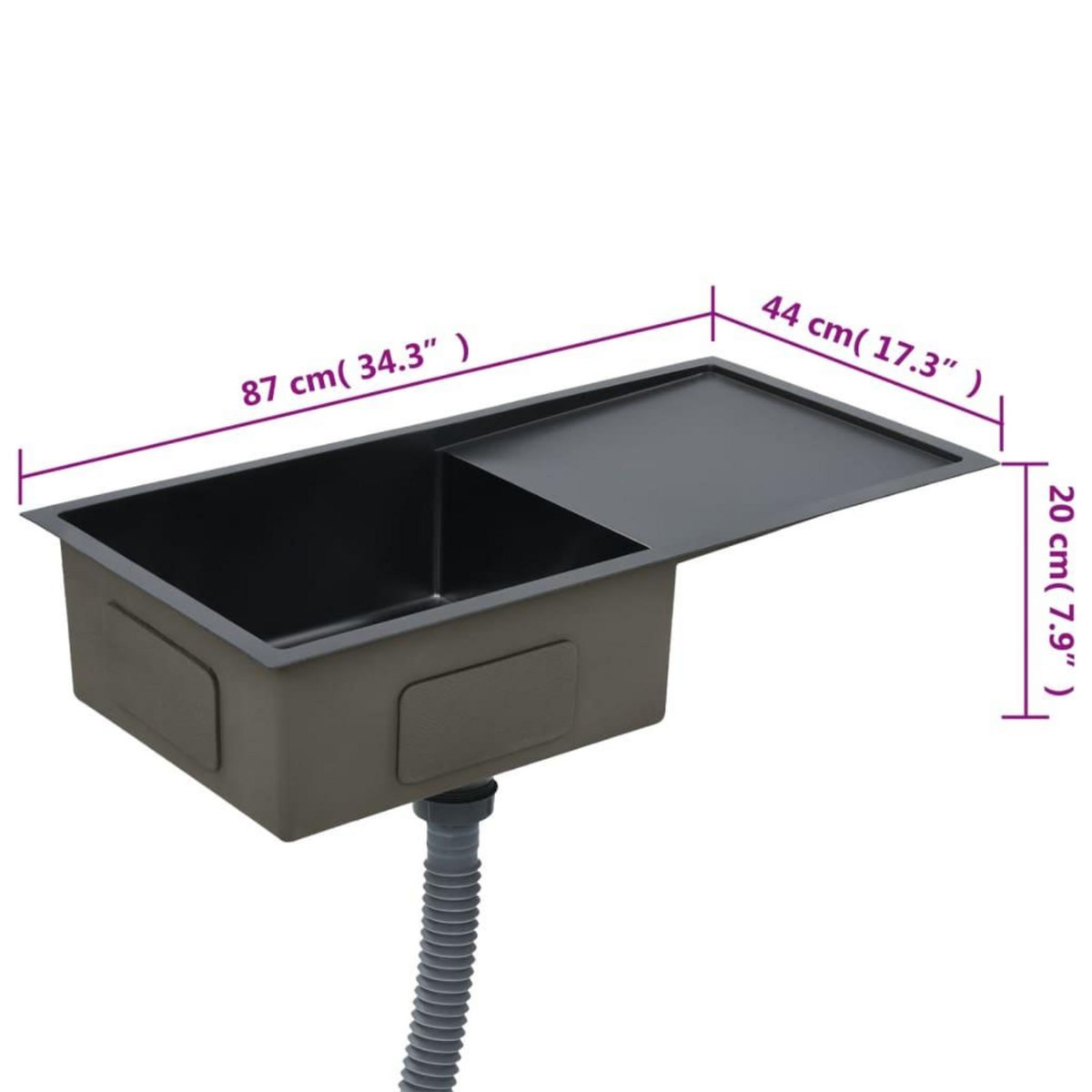 VIDAXL Evier de cuisine fait a la main Noir Acier inoxydable