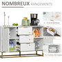 Voir la diapositive 4 : HOMCOM Buffet design contemporain graphique 2 placards porte étagères réglables 3 tiroirs coulissants MDF blanc métal doré