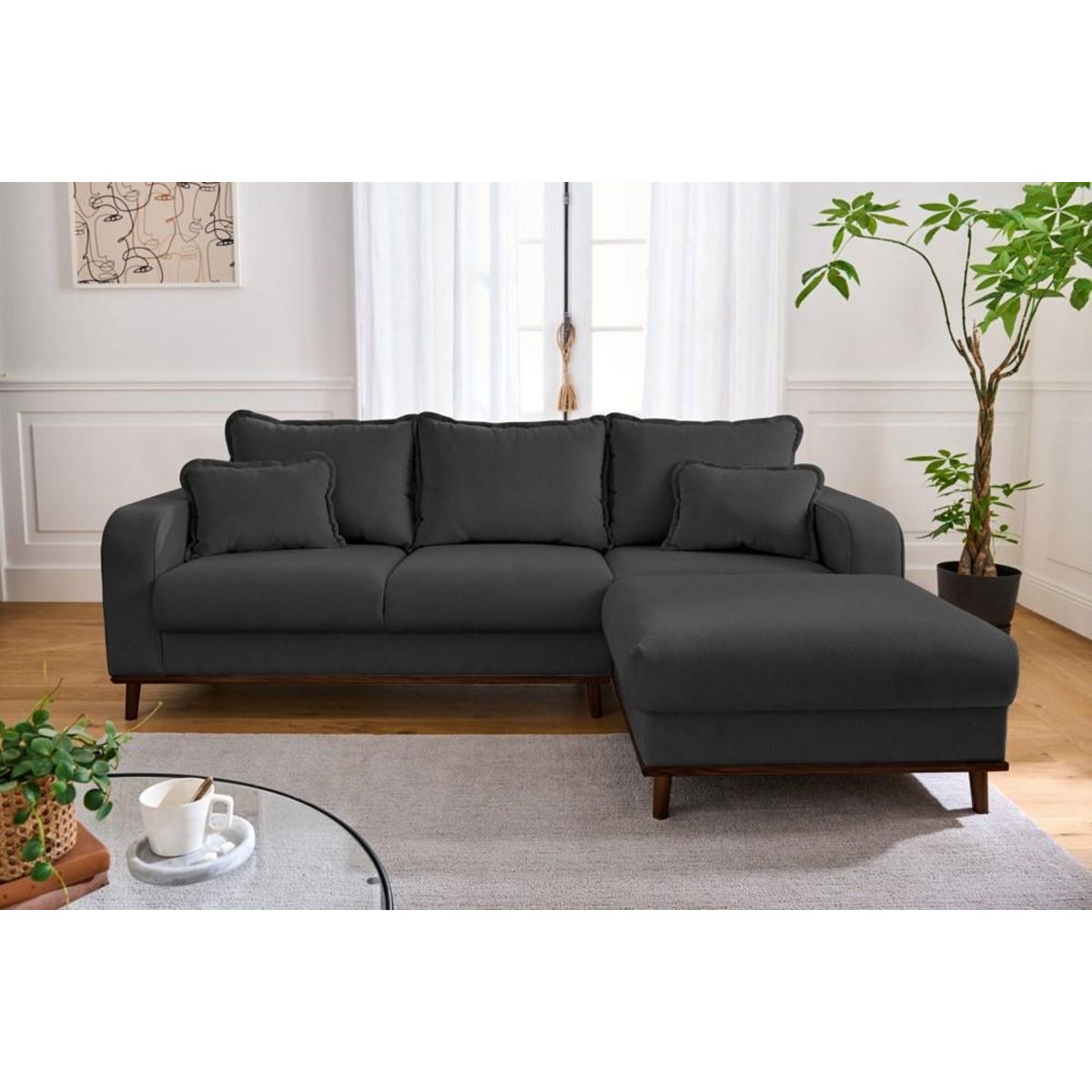 LISA DESIGN Albane - canapé d'angle droit - 4 places - en velours côtelé