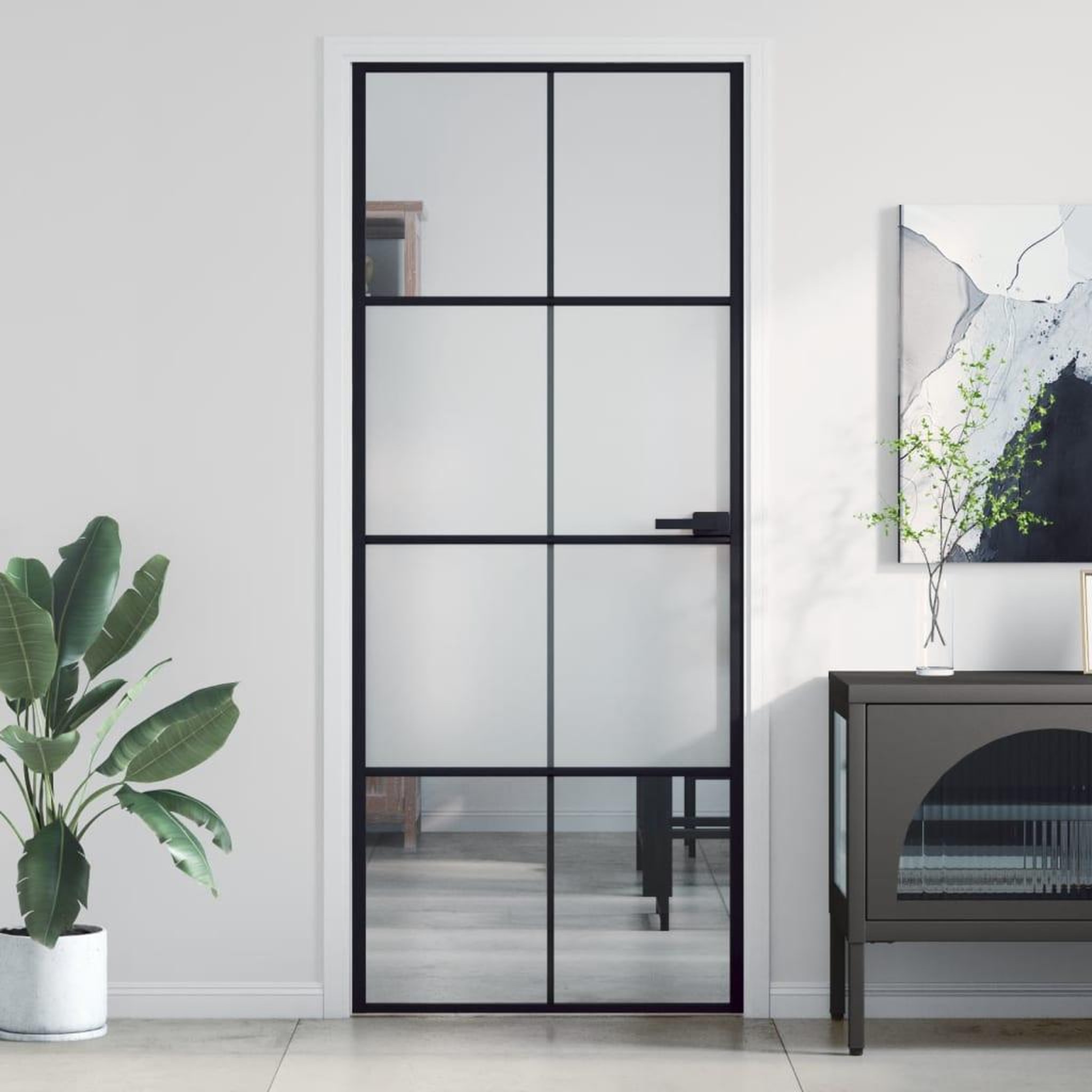 VIDAXL Porte interieure mince noir 83x201,5 cm verre trempe aluminium