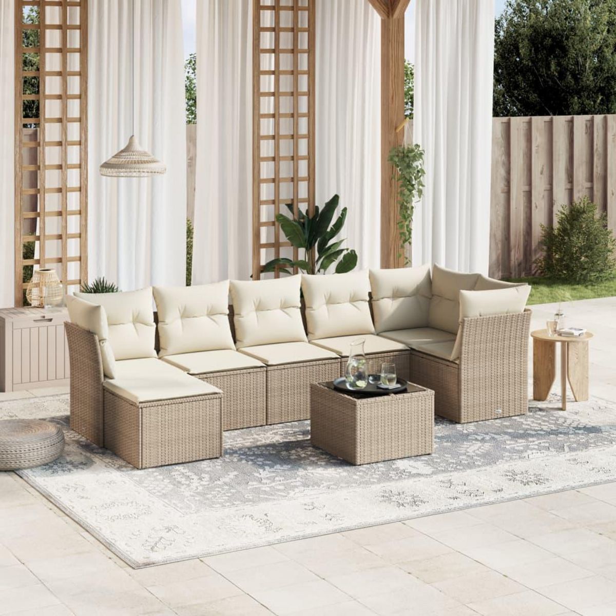 VIDAXL Salon de jardin avec coussins 8 pcs beige resine tressee