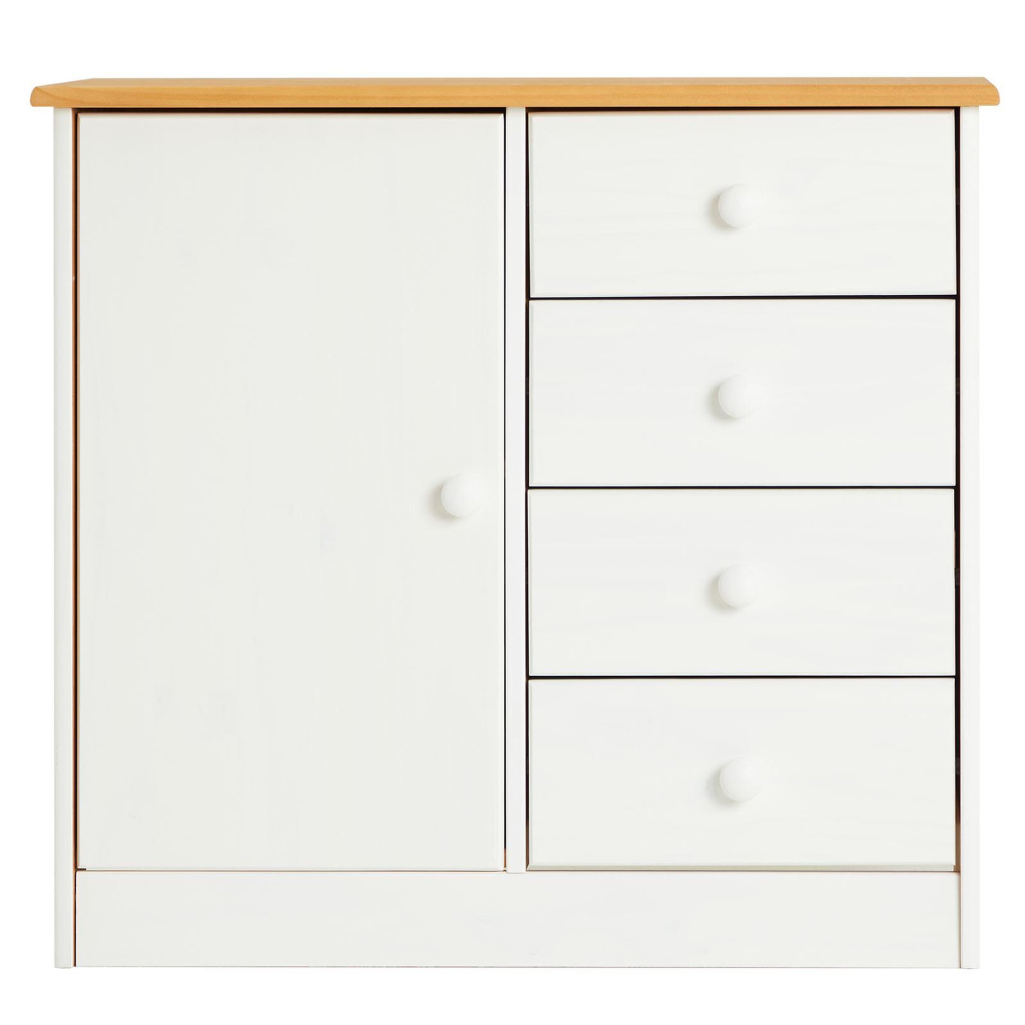 Voir la diapositive 4 : IDIMEX Commode rondo en pin massif, 4 tiroirs et 1 porte