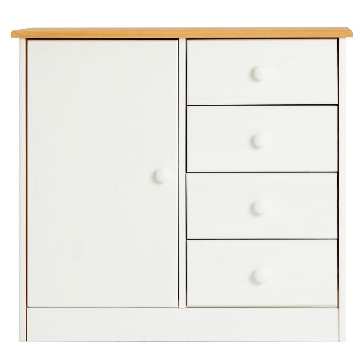 IDIMEX Commode RONDO en pin massif, 4 tiroirs et 1 porte