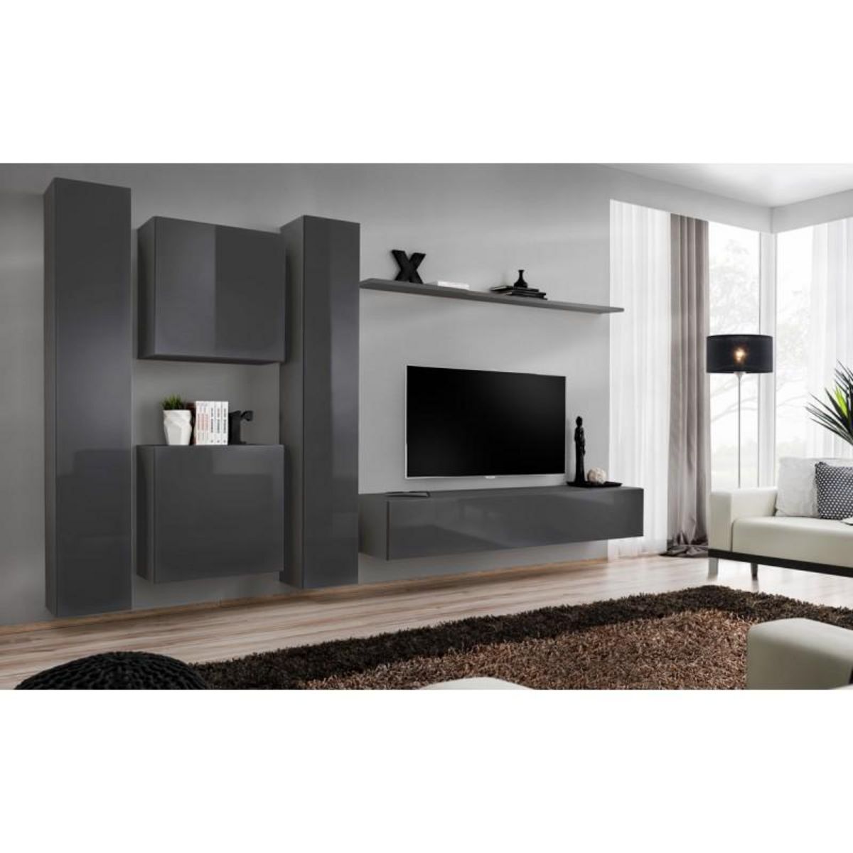 Paris Prix Meuble TV Mural Design  Switch VI  330cm Gris