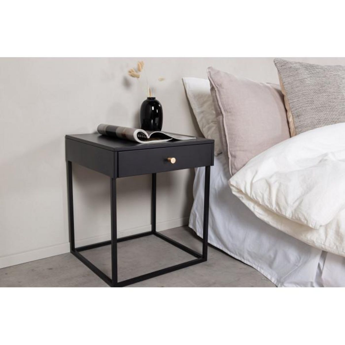 Paris Prix Table de Chevet Avec Tiroir  Bakal  50cm Noir