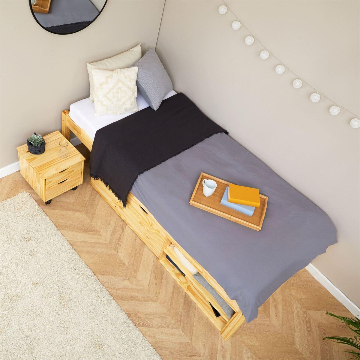 IDIMEX Lit fonctionnel SABRINA 90x190 cm, en pin massif