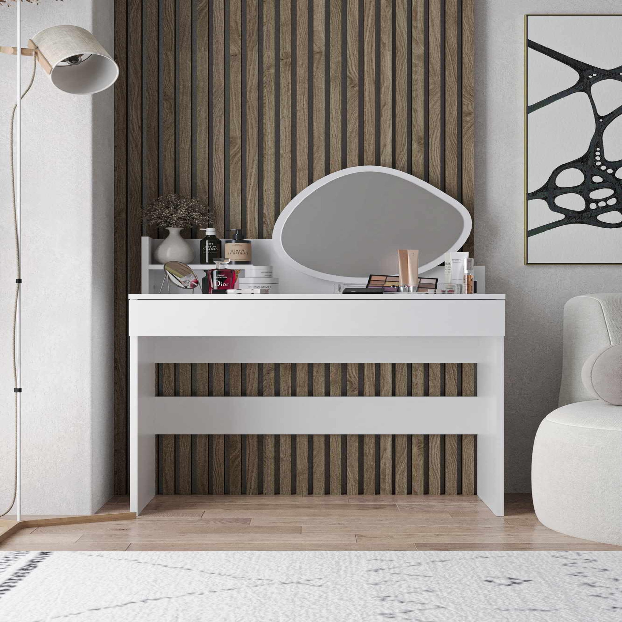 Voir la diapositive 2 : Habitat et Jardin Coiffeuse avec miroir en bois  harmony mini amorphous  - 90 x 40 x 133 cm - blanc