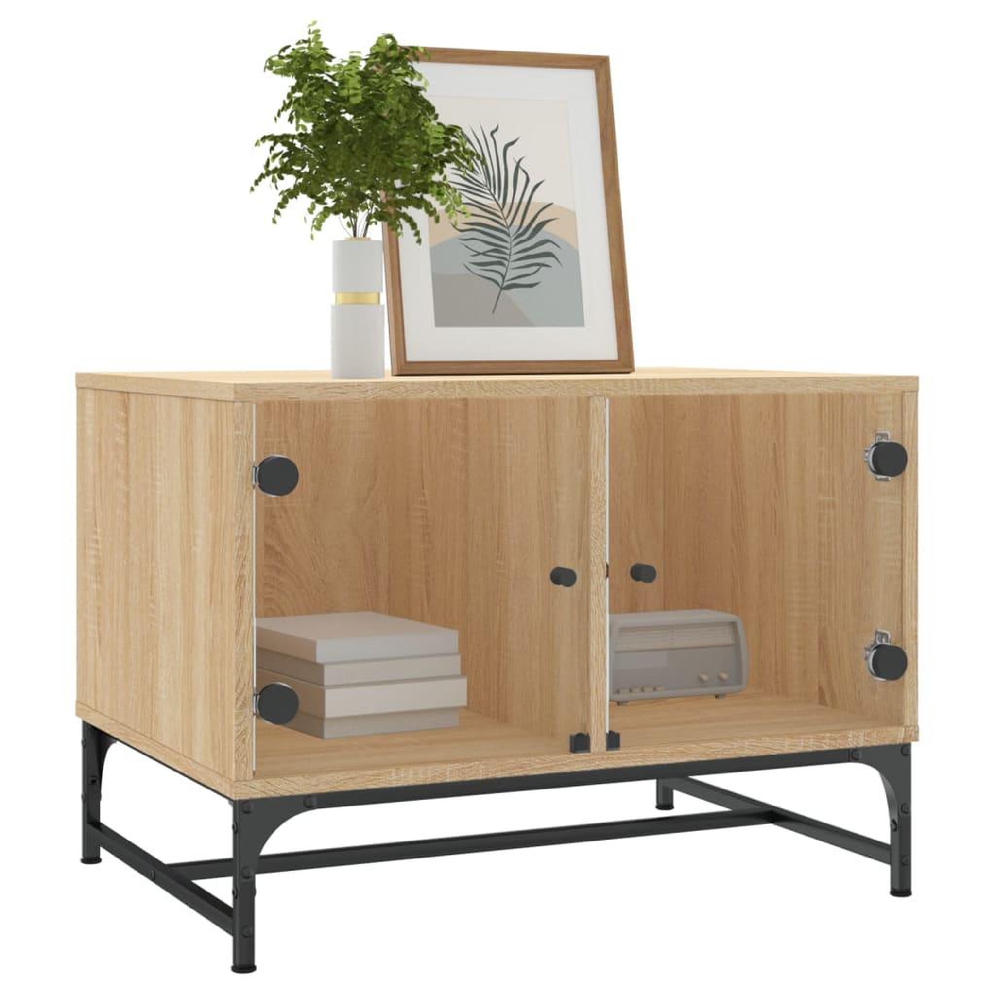 Voir la diapositive 3 : VIDAXL Table basse avec portes en verre chene sonoma 68,5x50x50 cm