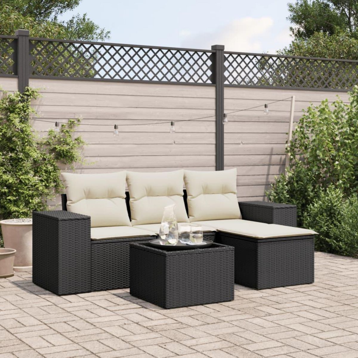 VIDAXL Salon de jardin 5 pcs avec coussins noir resine tressee