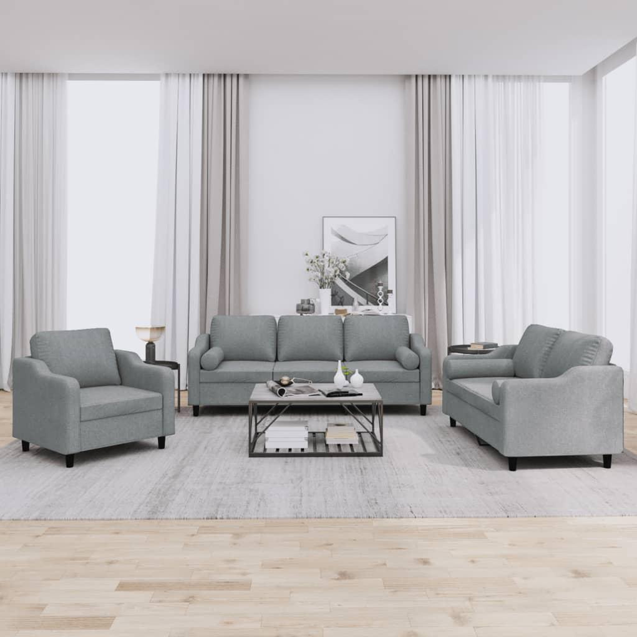 VIDAXL Ensemble de canapes 3 pcs coussins gris clair tissu