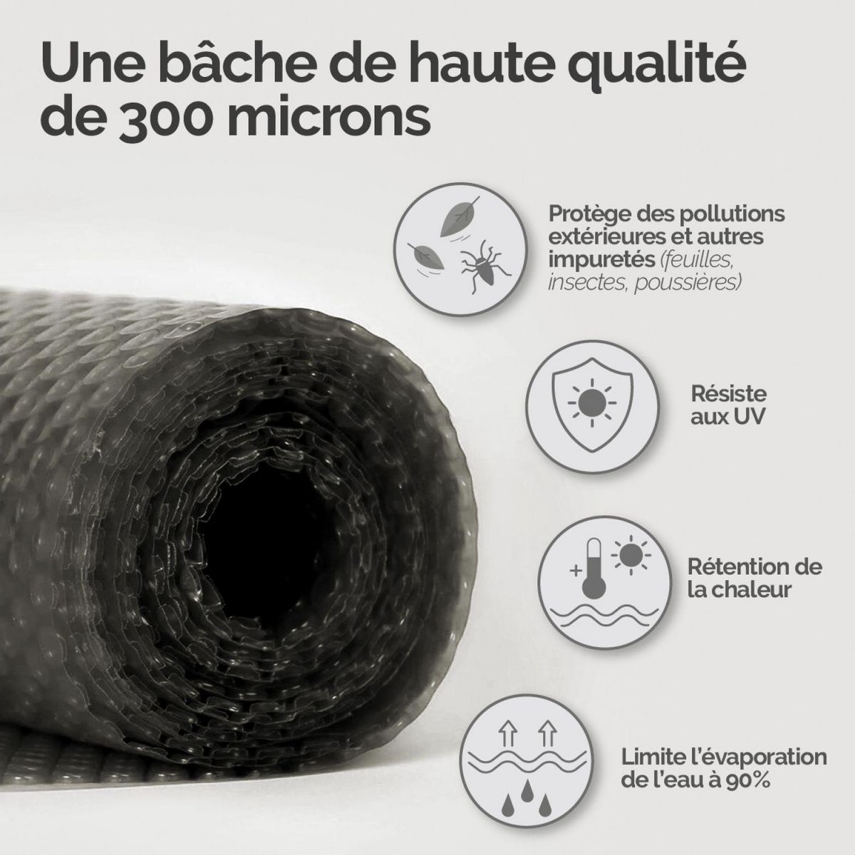 LINXOR Bâche à bulles sur mesure pour piscine - 300 microns - Gris