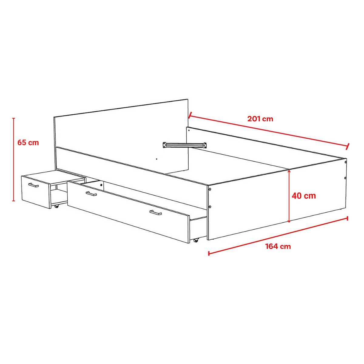 Lit blanc 160X190 1 chevet 1 tiroir BLAST
