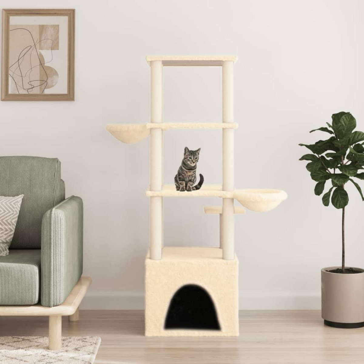 VIDAXL Arbre a chat avec griffoirs en sisal creme 147 cm