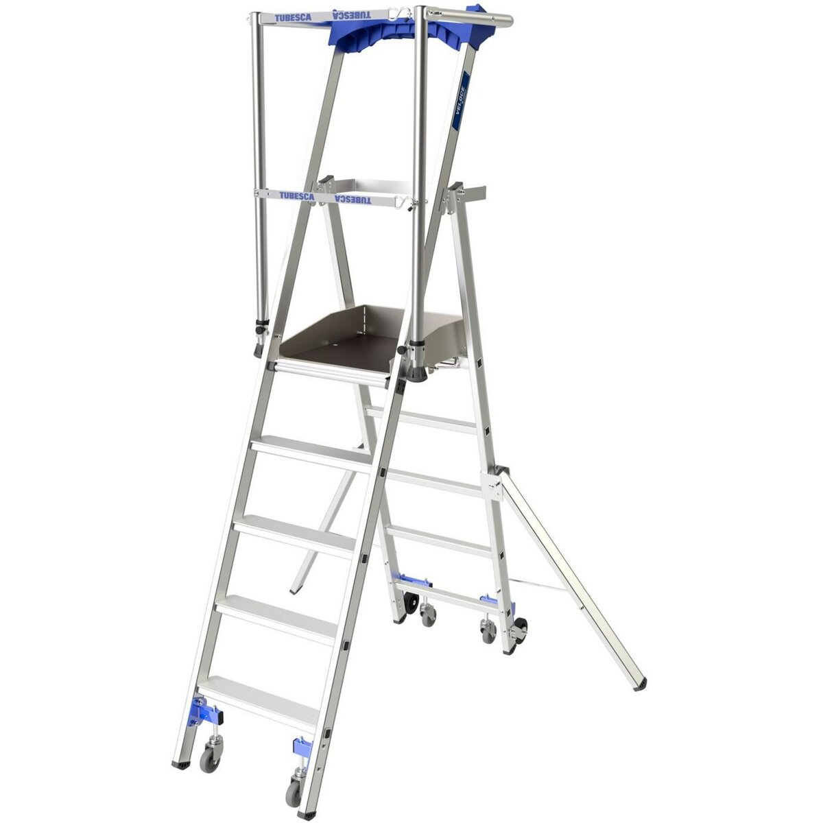 TUBESCA Plate-forme de travail ultra-mobile Veloce à 7 marches garde-corps rigide avec sangle anti-chute