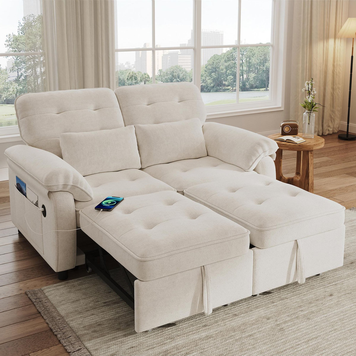 MERAX Canapé droit convertible 2 places tissu