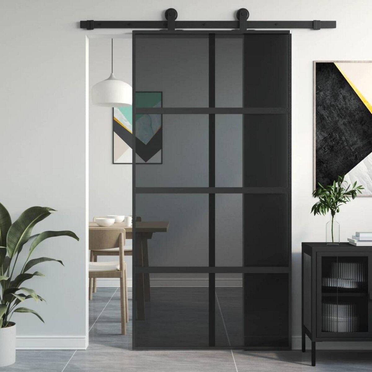 VIDAXL Porte coulissante noir 102,5x205 cm verre trempe aluminium