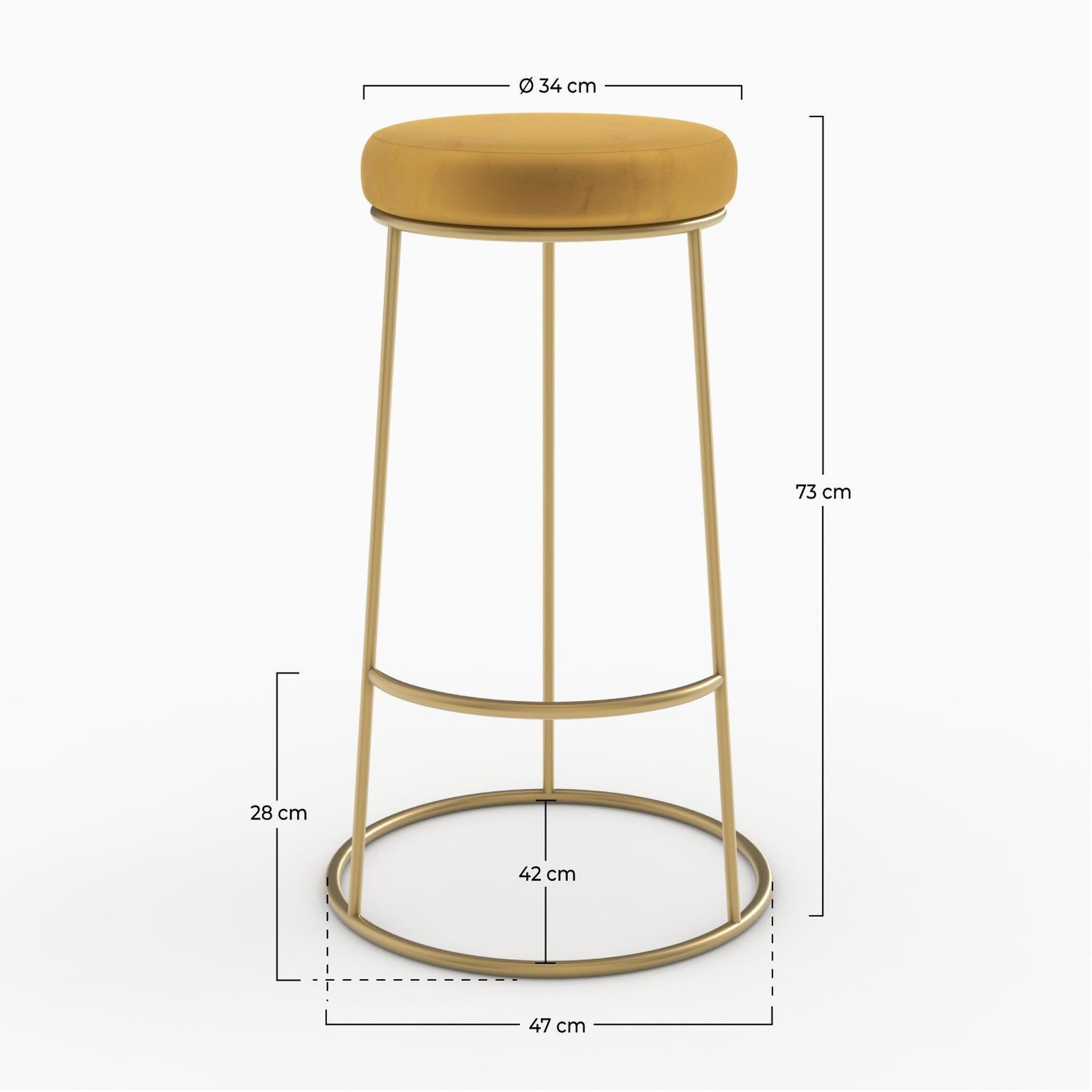 Voir la diapositive 4 : MAISON PAVANE Lot de 2 tabourets de bar 73 cm en velours jaune curry-kendal