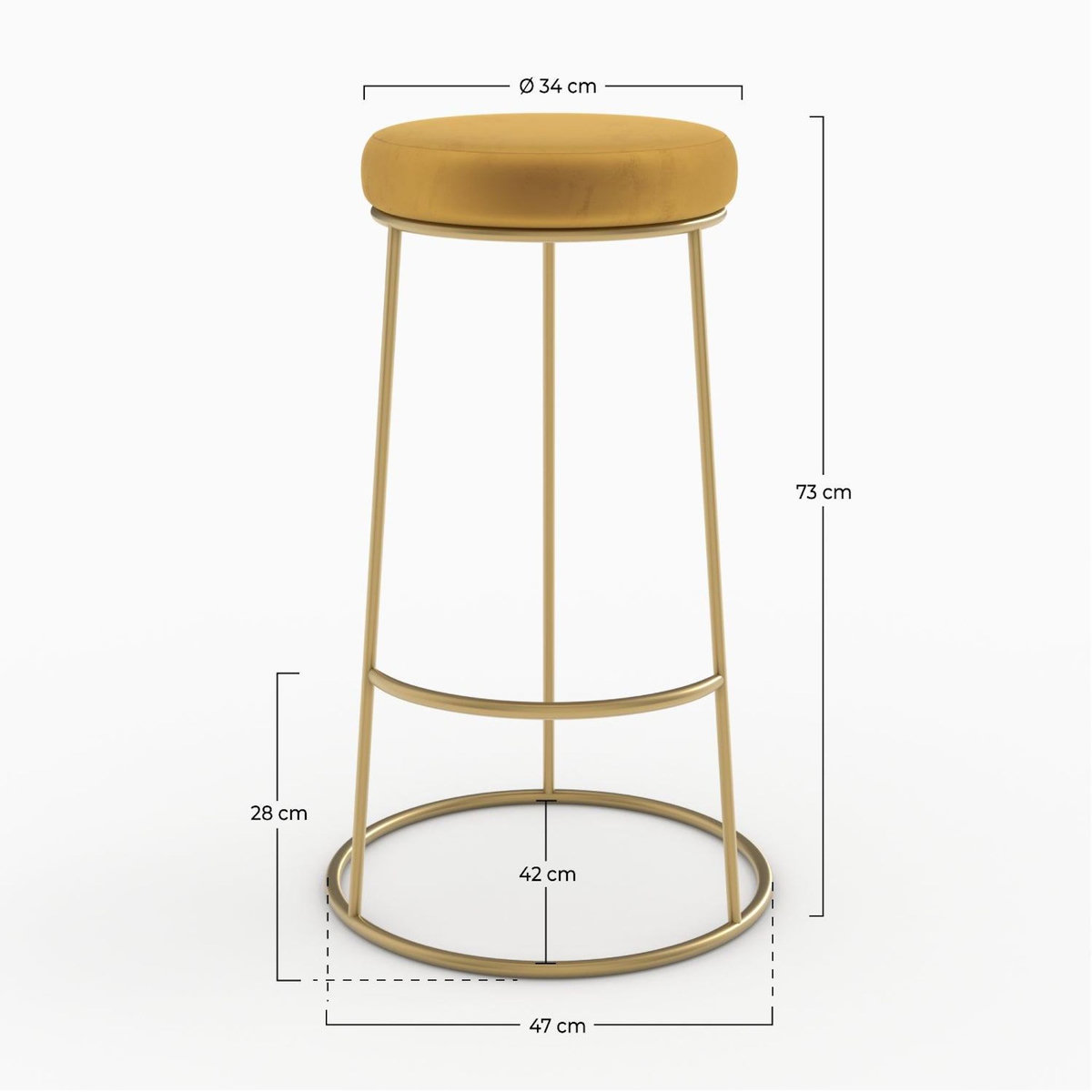 Rendez vous déco Lot de 2 tabourets de bar 73 cm en velours jaune curry-Kendal