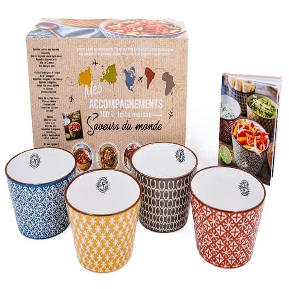 MES ACCOMPAGNEMENTS 100 % FAITS MAISON - SAVEURS DU MONDE. COFFRET AVEC 4 BOLS EN CERAMIQUE DE 570 ML ET 1 LIVRE DE 25 RECETTES, Hémon Albane