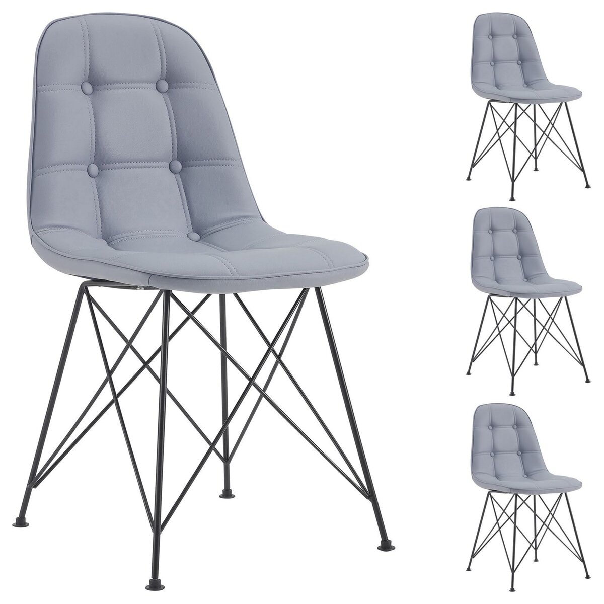 IDIMEX Lot de 4 chaises IMRAN pour salle à manger ou cuisine avec 4 pieds en métal noir design contemporain, revêtement synthétique gris