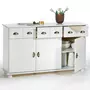 IDIMEX Buffet COLMAR commode bahut vaisselier meuble bas rangement avec 3 tiroirs et 3 portes, en pin massif lasuré blanc