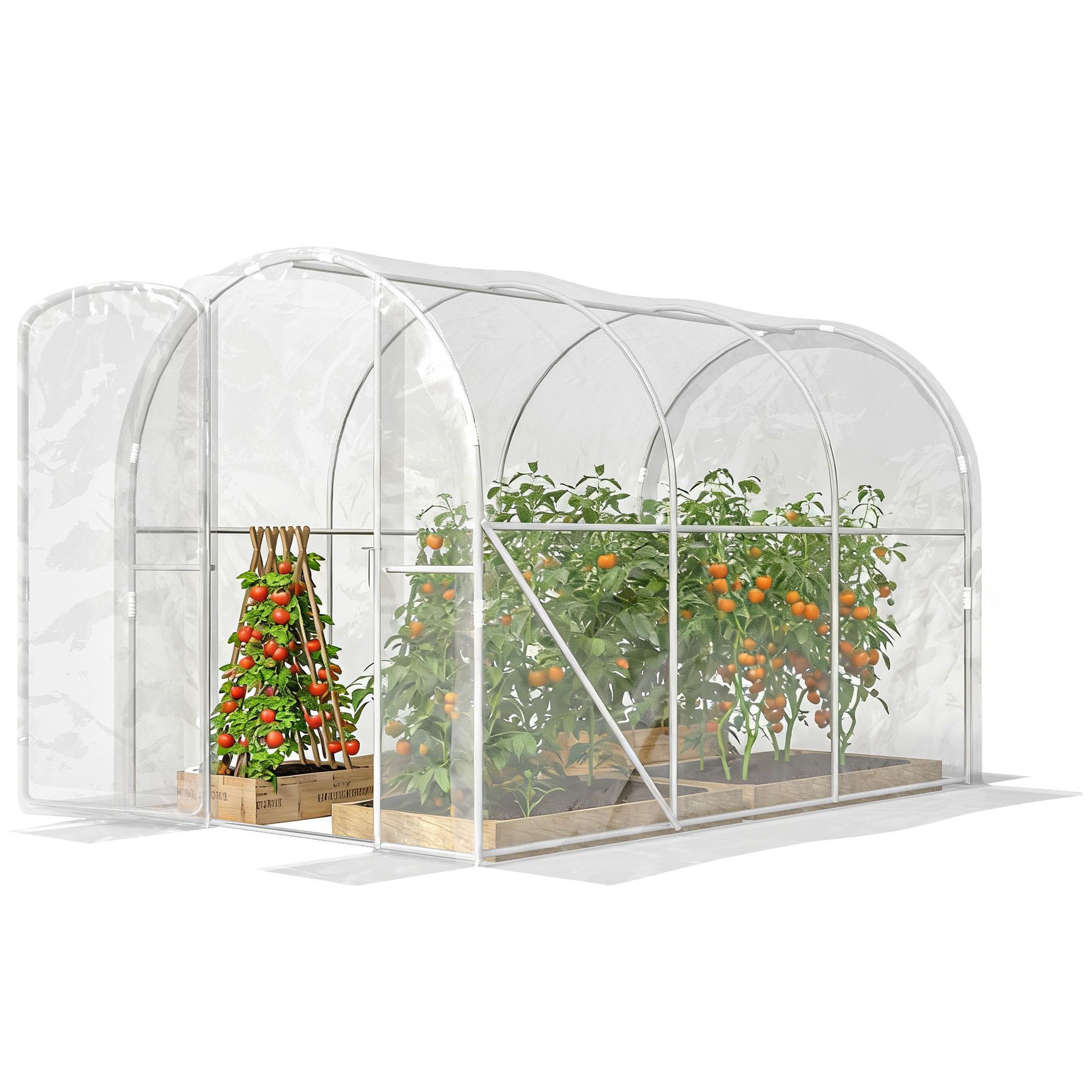 Voir la diapositive 5 : OUTSUNNY Serre tunnel de jardin 6 m² - 3 x 2 x 2 m - porte - acier galvanisé pe 150 g/m² transparent