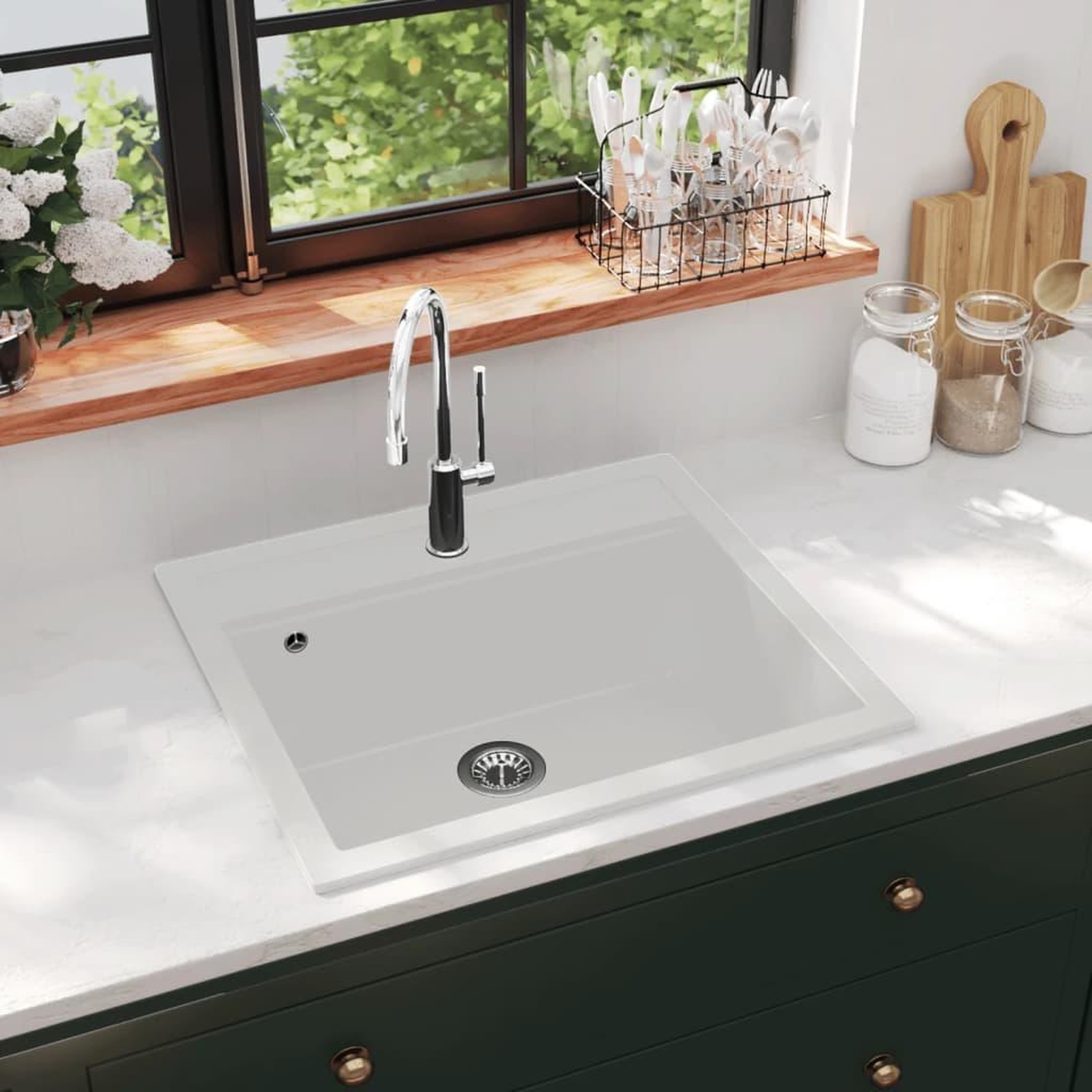 Voir la diapositive 1 : VIDAXL Evier de cuisine Granit Seul lavabo Blanc