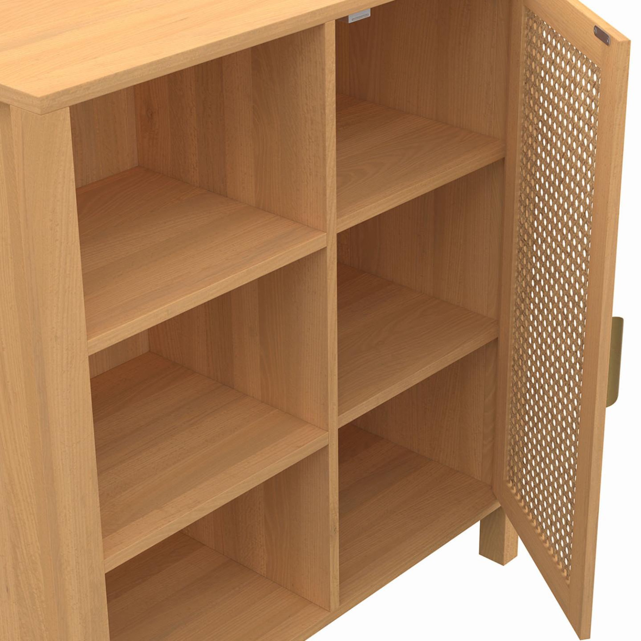 Voir la diapositive 6 : ID MARKET Buffet d'appoint 3 étagères et placard 70 cm edhen bois et cannage