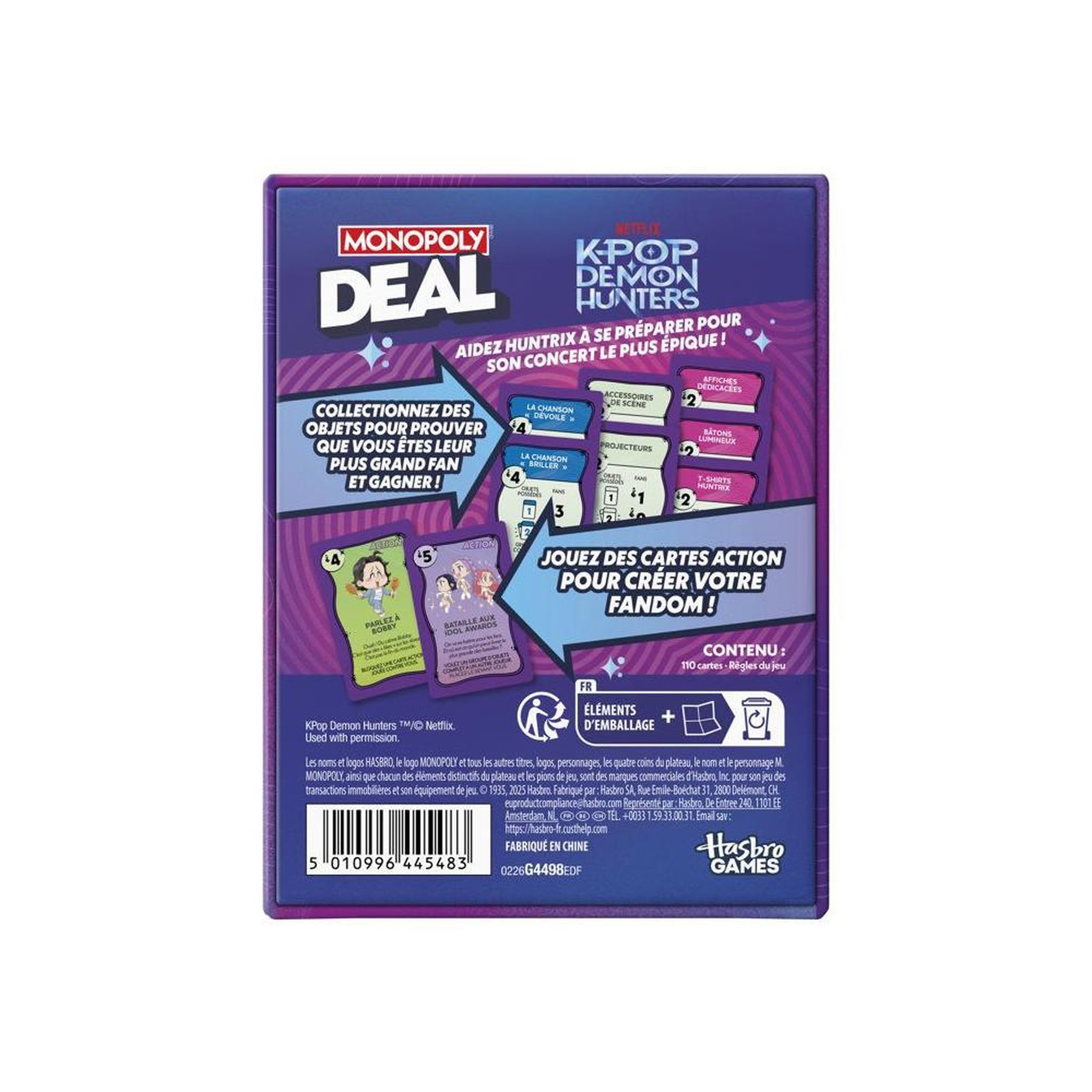 Voir la diapositive 5 : MONOPOLY Jeu de cartes monopoly deal kpop demon hunters, 110 cartes, 2 à 5 joueurs, dès 8 ans, 15 min, multi-couleur, boîte