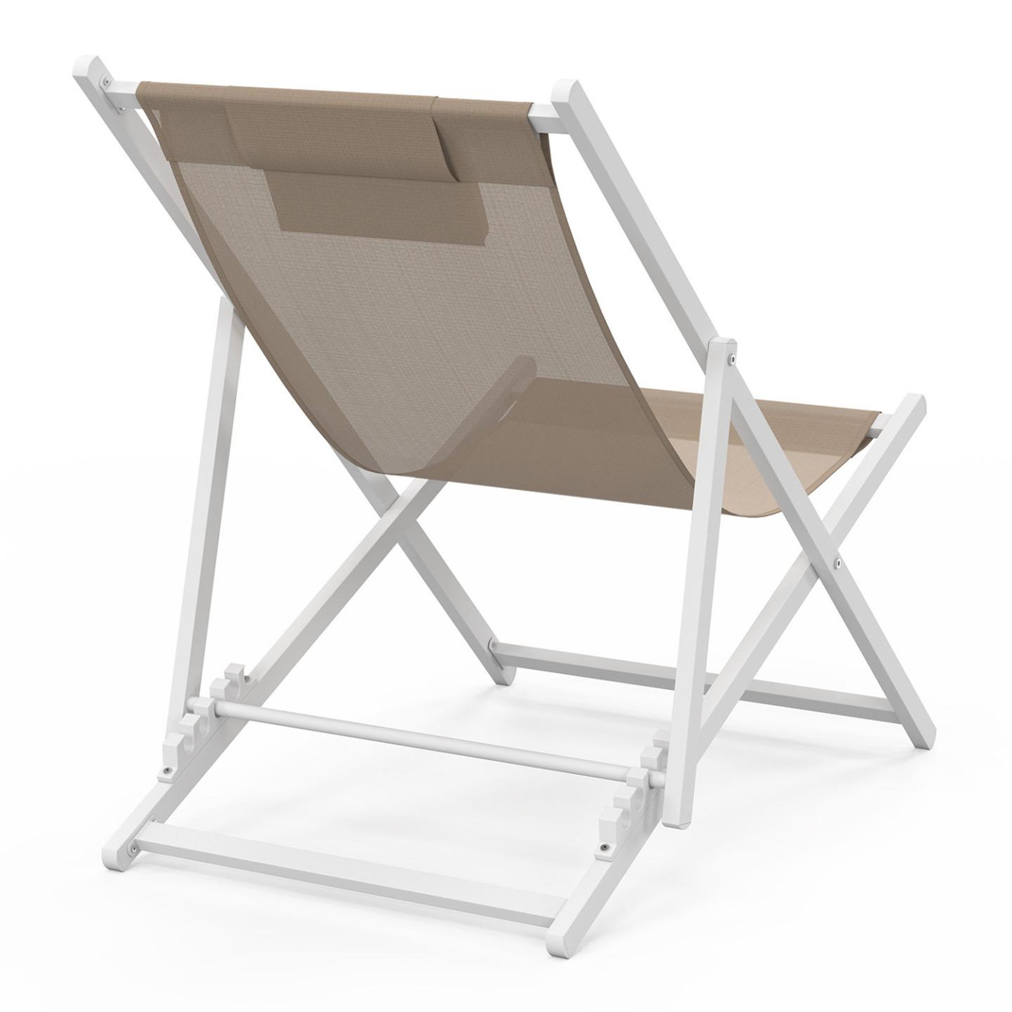 Voir la diapositive 4 : ID MARKET Lot de 2 chiliennes en métal blanc lota toile textilène beige