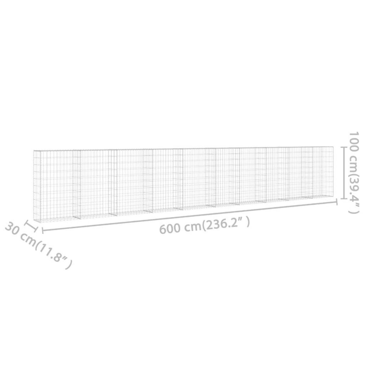 VIDAXL Mur a gabion avec couvercles Acier galvanise 600x30x100 cm