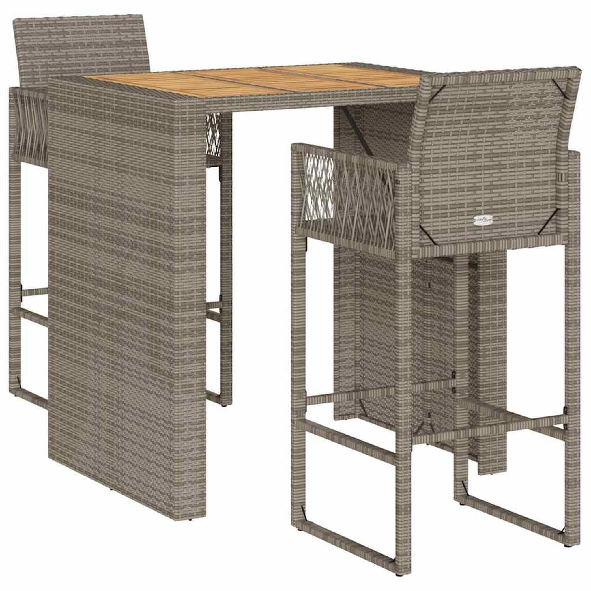 Voir la diapositive 2 : VIDAXL Ensemble de bar de jardin 3 pcs sans coussins gris poly rotin