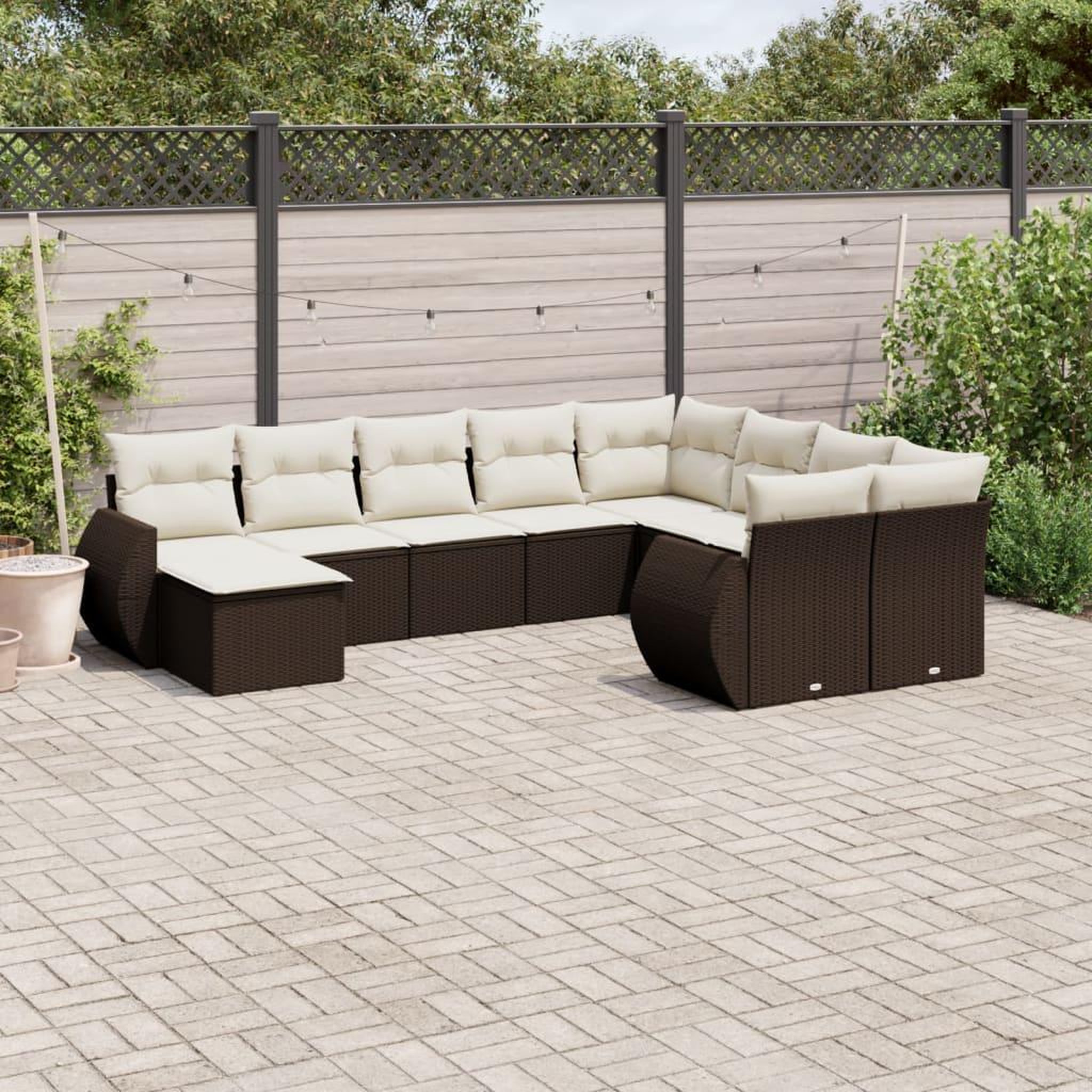 VIDAXL Salon de jardin 10 pcs avec coussins marron resine tressee