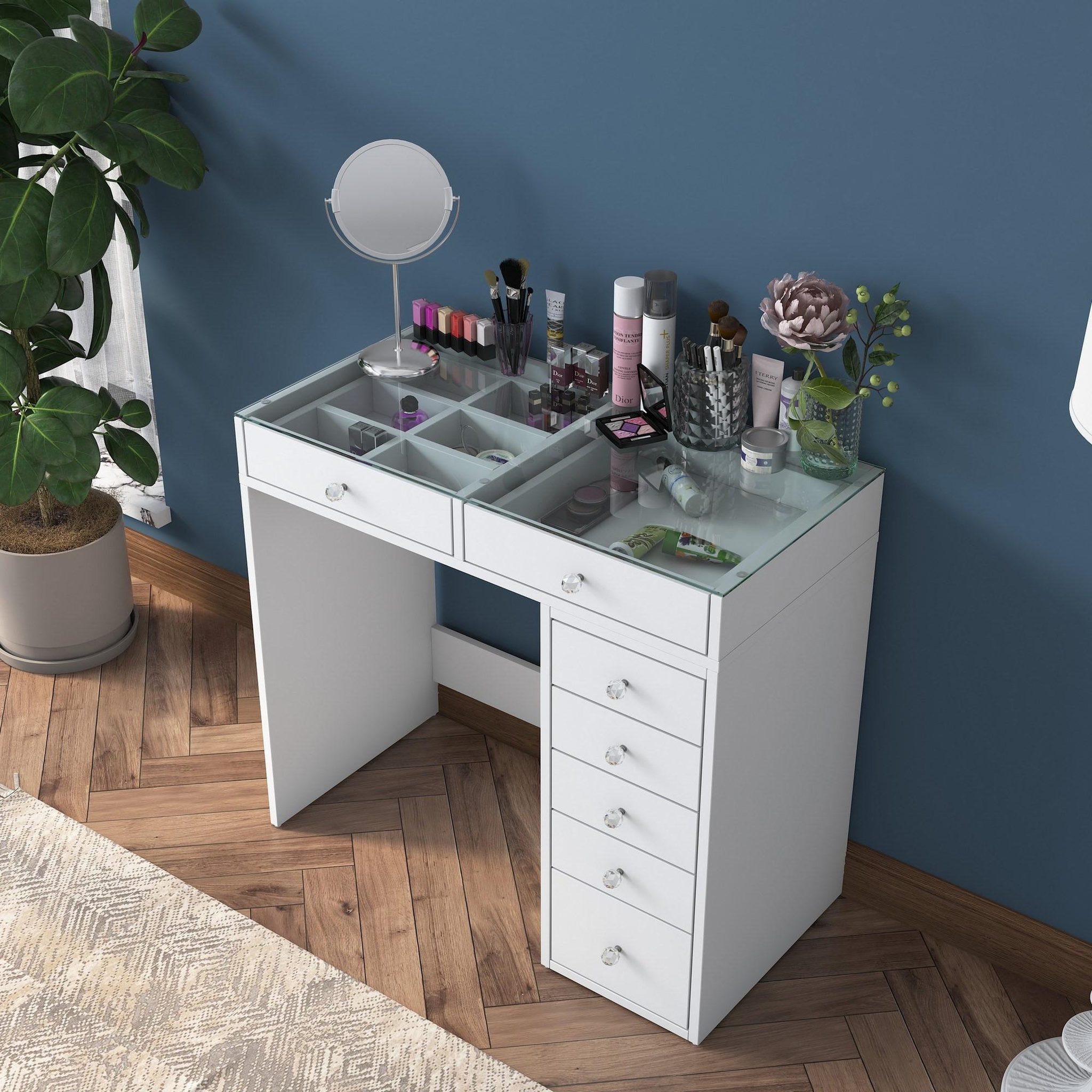 Voir la diapositive 2 : Habitat et Jardin Coiffeuse avec tiroirs intégrés en bois  soma  - 90 x 44 x 80 cm - blanc