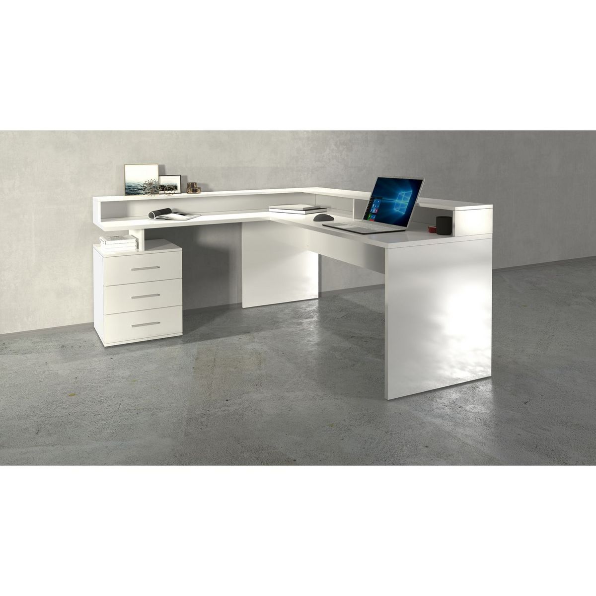 Bureau d'angle avec rehaussement 3 tiroirs L180 cm VASTO