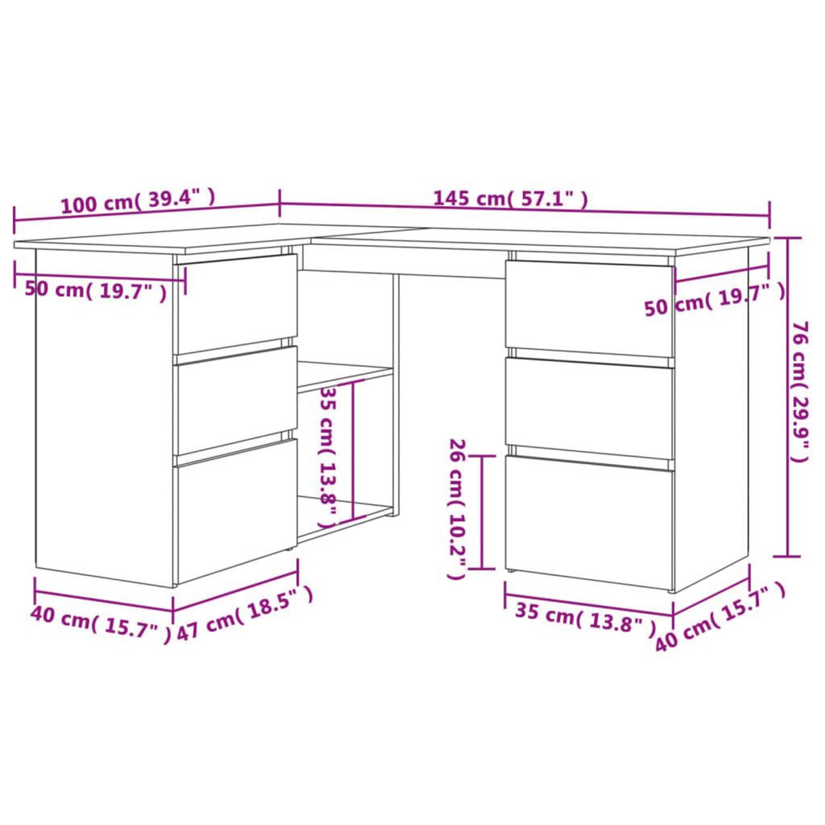 VIDAXL Bureau d'angle Noir 145x100x76 cm Bois d'ingenierie