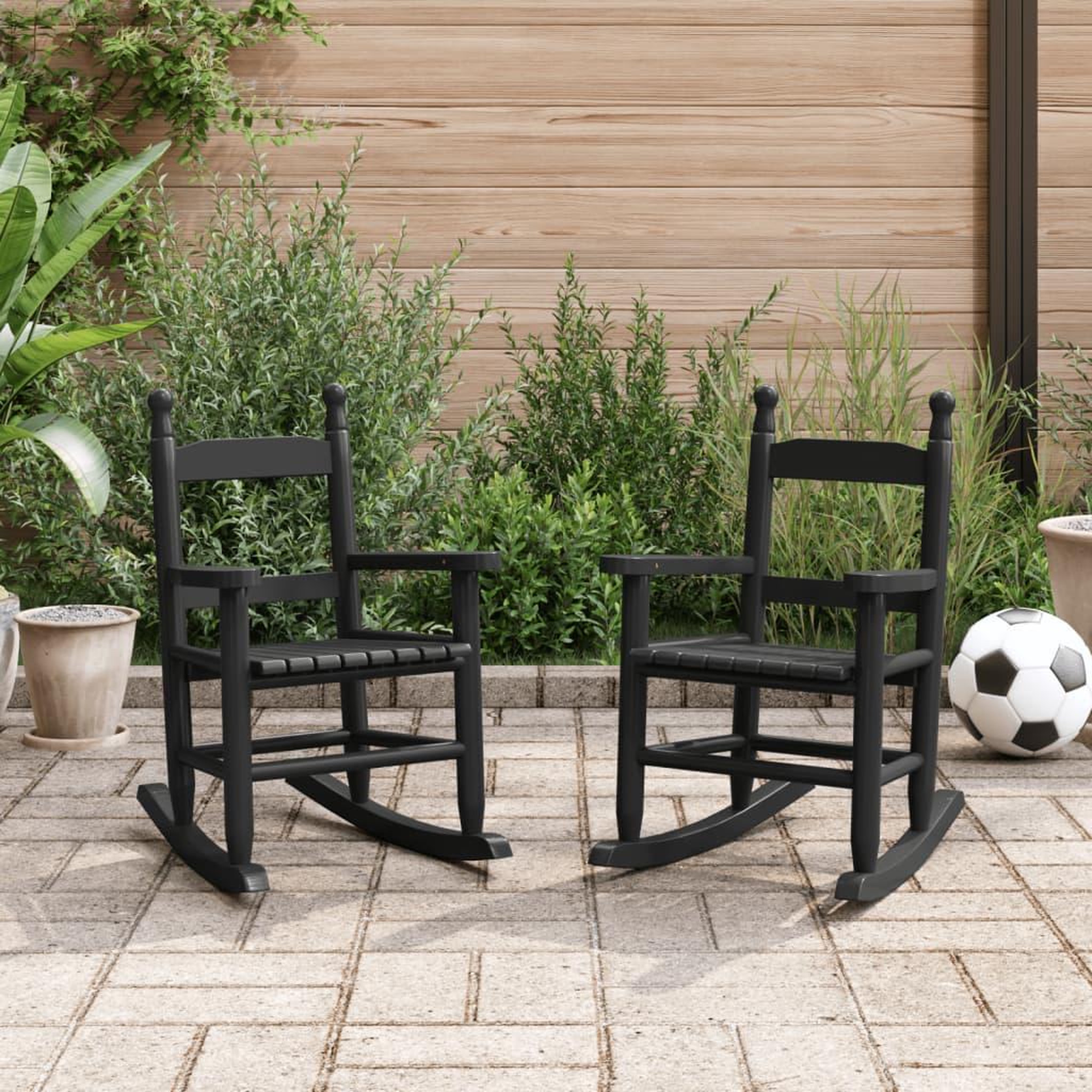 VIDAXL Chaises a bascule enfants lot de 2 noir bois de peuplier massif