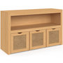 Voir la diapositive 3 : ID MARKET Meuble de rangement enfant EDHEN bois et cannage 3 tiroirs cubes sur roulettes