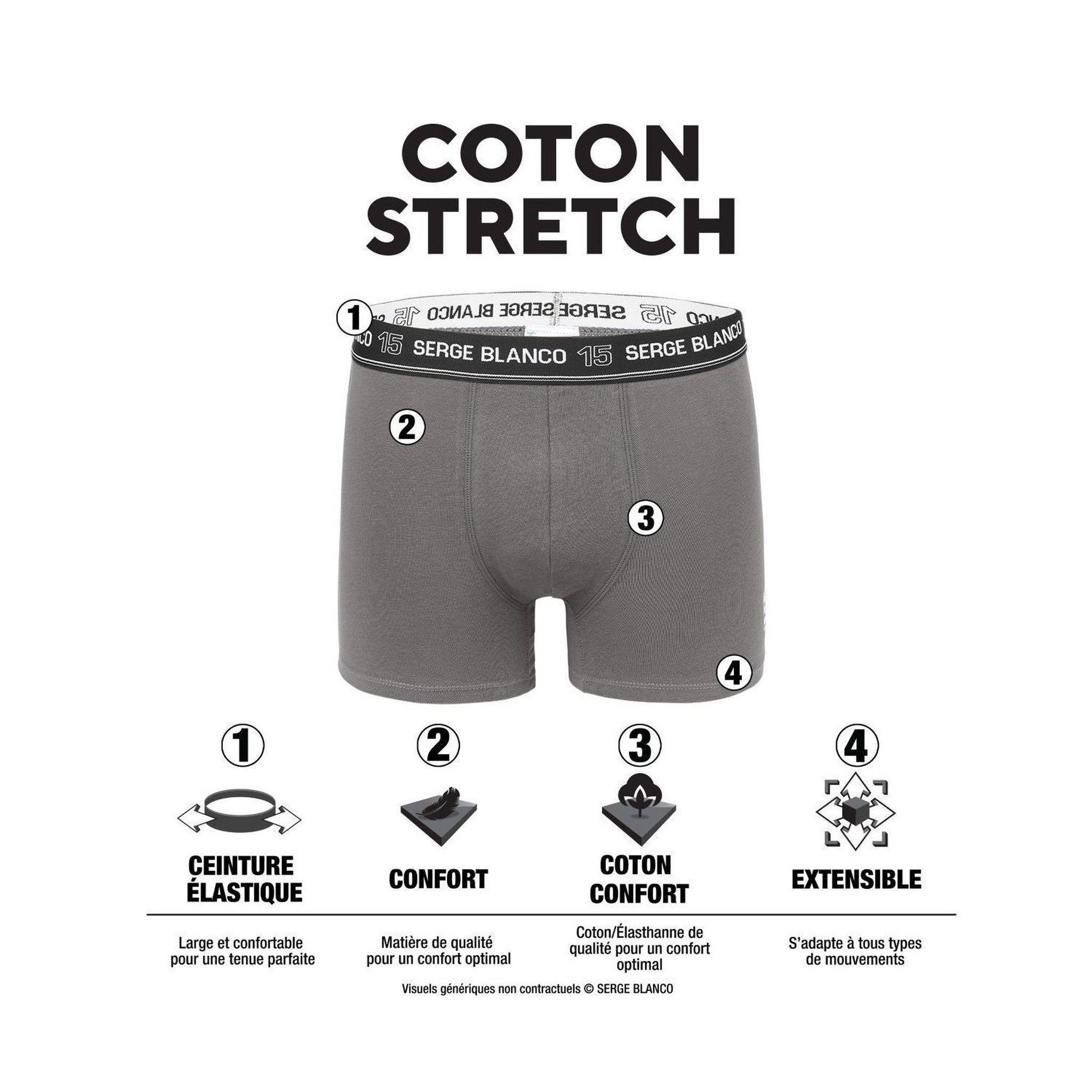 Voir la diapositive 2 : SERGE BLANCO Lot de 3 boxers homme en coton uni Premium