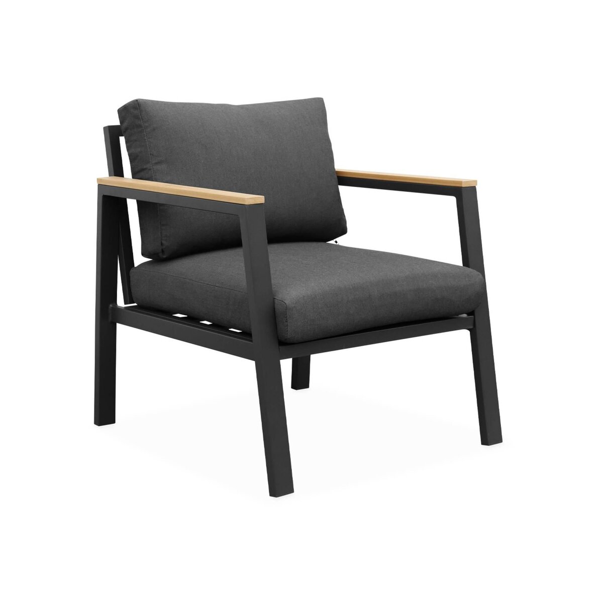 SWEEEK Salon de jardin Casoria, aluminium et polywood 4 places, 1 canapé, 2 fauteuils, 1 table basse