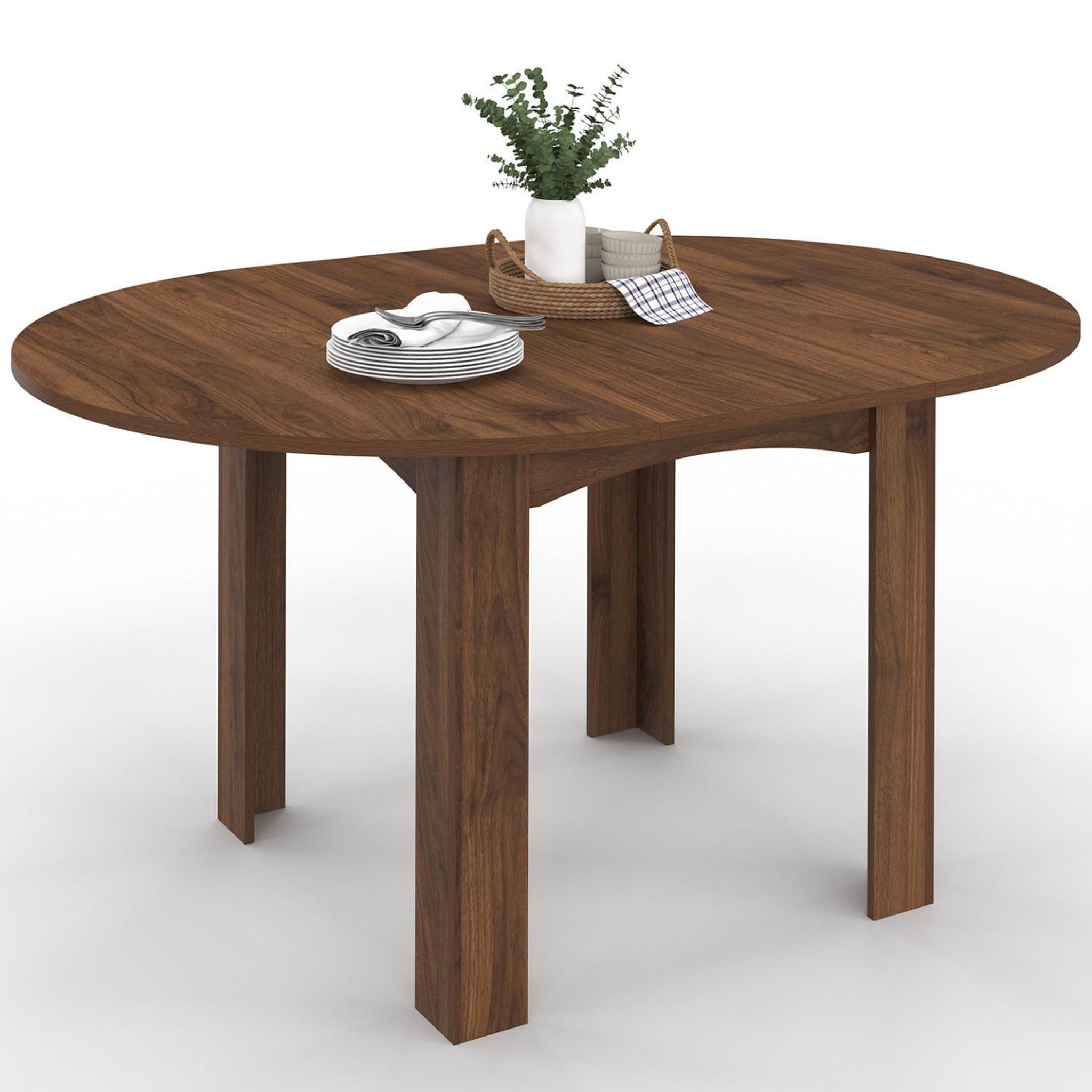 ID MARKET Table à manger extensible ronde dona 4-8 personnes noyer 110-150 cm